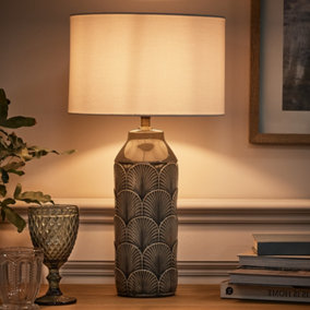 Hudson Embossed Ceramic Room Décor Bedside Table Lamp Night Lamp, Table Lamp, Table Light