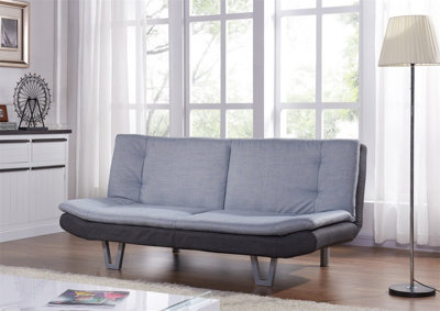 Hudson Fabric Sofa bed 3 Seater Sofabed Clic Clac Pillow Topper Duo Contrast Fabric Charcoal Duck Egg Grey Hairpin Metal Legs