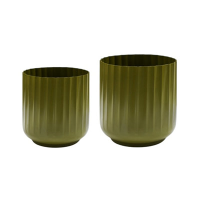 Hudson Green Corrugated Planter Set of Two H37cm D37cm