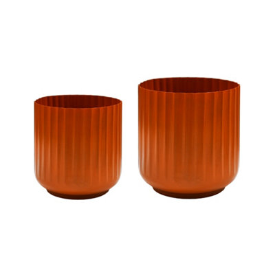 Hudson Orange Corrugated Planters Set of Two H37cm D37cm