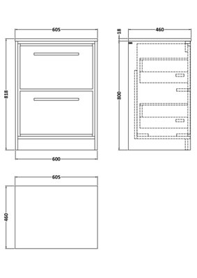 Hudson Reed 600 FS 2-Drawer Unit & Worktop