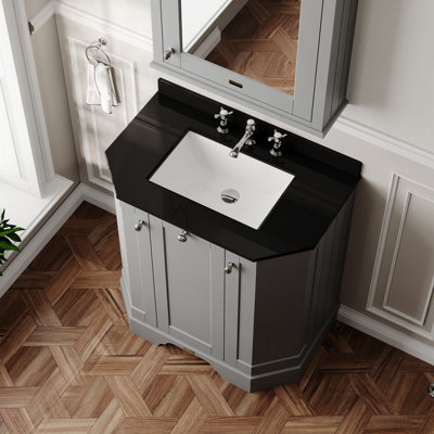 Hudson Reed Floor Standing 3-Door Angled Vanity Unit with 3 Tap Hole ...