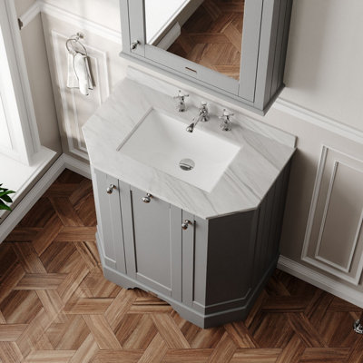 Hudson Reed Floor Standing 3-Door Angled Vanity Unit with 3 Tap Hole ...