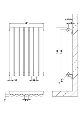 Hudson Reed Revive Wall Hung Horizontal Single Panel Radiator, Durable ...