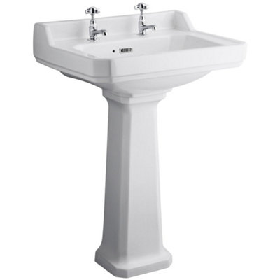 Hudson Reed Richmond 595 x 470 mm Comfort-Height 2-Hole White Basin with Pedestal CCR026