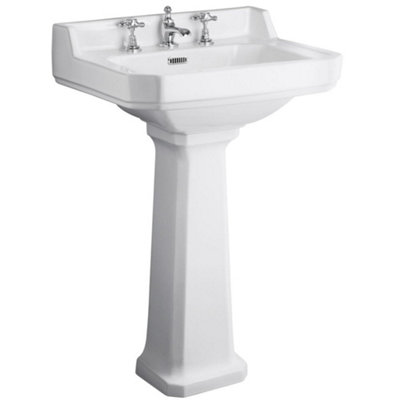 Hudson Reed Richmond 595x450mm Pedestal Basin, White Gloss, 3 Tap Holes