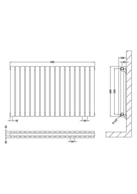 Hudson Reed Sloane Wall Hung Horizontal Double Panel Radiator, Modern ...