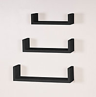 Hudson set of 3 floating "U" shape wall shelf kit - matt black
