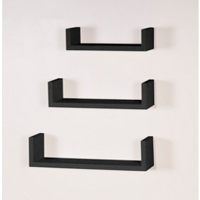 Hudson set of 3 floating "U" shape wall shelf kit - matt black