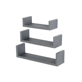 Hudson set of 3 floating "U" shape wall shelf kit - matt grey