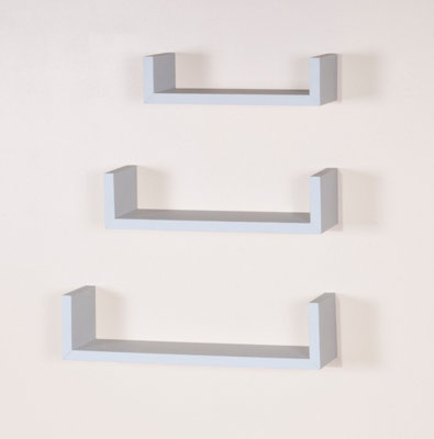 Hudson set of 3 floating "U" shape wall shelf kit - matt white