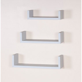 Hudson set of 3 floating "U" shape wall shelf kit - matt white