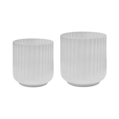 Hudson White Corrugated Planters Set of Two H37cm D37cm