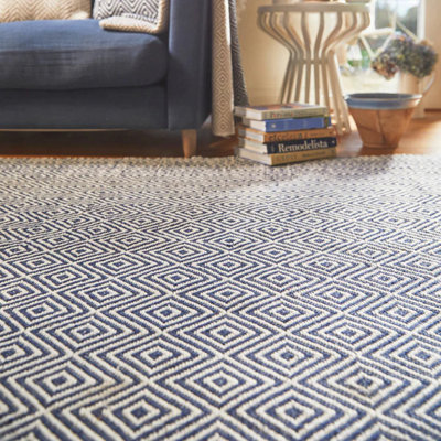 Hug Rug Woven Diamond Washable Rug Navy 120X170cm Rug