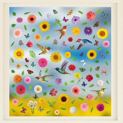 Huge Hummingbirds with Summer Bouquet With Butterflies Spring Window ...