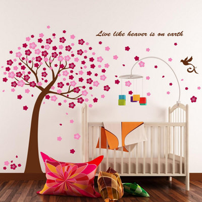 Huge Pink Cherry Blossom Flowers Tree Wall Stickers art Mural Children Wallpaper Stock Clearance