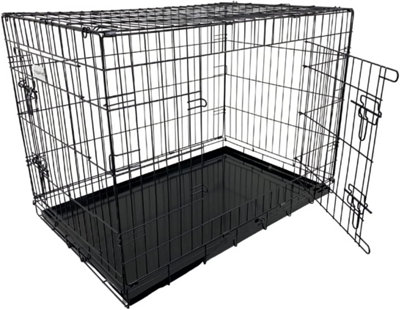 HugglePets Dog Cage with METAL Tray - BLACK - LARGE