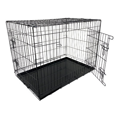 HugglePets Dog Cage with METAL Tray - BLACK - MEDIUM