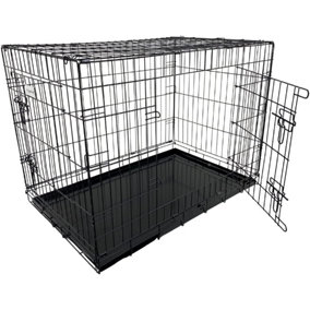 HugglePets Dog Cage with METAL Tray - BLACK - X-LARGE