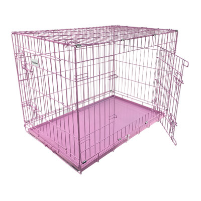 HugglePets Dog Cage with METAL Tray - PINK - LARGE