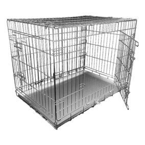 HugglePets Dog Cage with METAL Tray - SILVER - LARGE