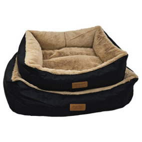 HugglePets Luxury Black & Oatmeal Plush Dog Medium Lounger Bed