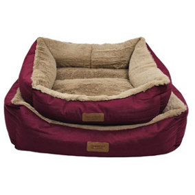 HugglePets Luxury Red & Oatmeal Plush Dog Medium Lounger Bed