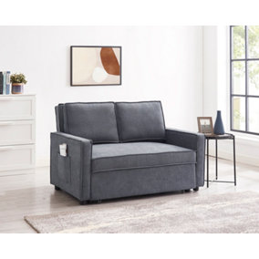 Hugo 2 Seater Sofa Bed Pull Out Linen Fabric, Blue