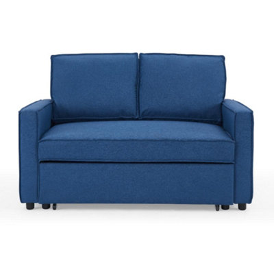 Hugo 2 Seater Sofa Bed Pull Out Linen Fabric, Blue
