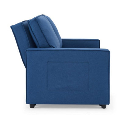 Hugo 2 Seater Sofa Bed Pull Out Linen Fabric, Blue