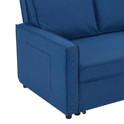 Hugo 2 Seater Sofa Bed Pull Out Linen Fabric, Blue