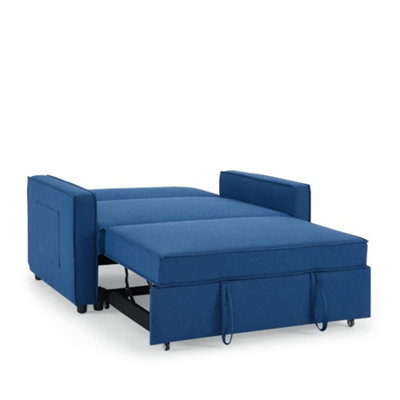 Hugo 2 Seater Sofa Bed Pull Out Linen Fabric, Blue