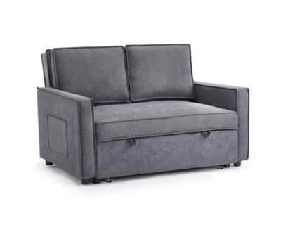 Hugo 2 Seater Sofa Bed Pull Out Linen Fabric, Dark Grey