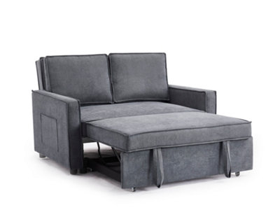 Hugo 2 Seater Sofa Bed Pull Out Linen Fabric, Dark Grey