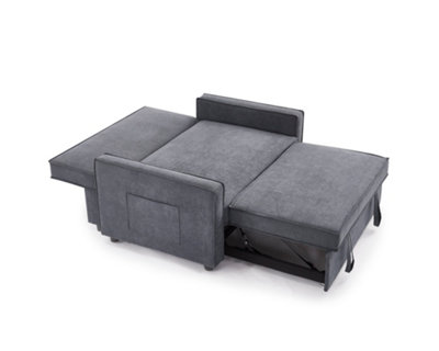 Hugo 2 Seater Sofa Bed Pull Out Linen Fabric, Dark Grey
