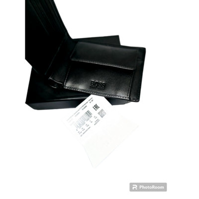 BOSS Leren portemonnee sleutelhanger Gift Set Trifold Wallet/Keyring Black zwart