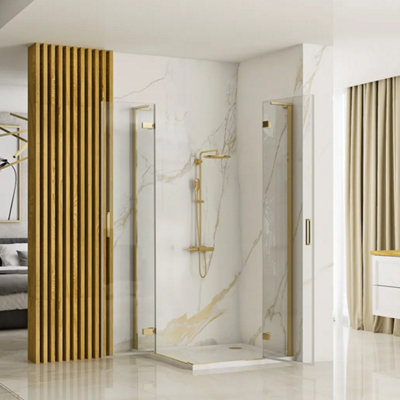 Hugo Brushed Brass Hinged Shower Enclosure 1000mm (Door) x 900mm (Side  Panel) | DIY at Bu0026Q