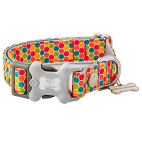 Hugo & Hudson Fabric Nylon Pet Dog Collar - Multi-coloured Geometric - L