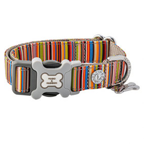 Hugo & Hudson Fabric Nylon Pet Dog Collar - Multi-coloured Striped - L
