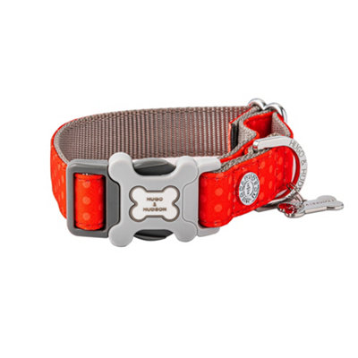 Hugo & Hudson Fabric Nylon Pet Dog Collar Red and Coral Polka Dot L DIY at B&Q