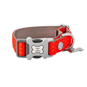 Hugo & Hudson Fabric Nylon Pet Dog Collar - Red and Coral Polka Dot - L