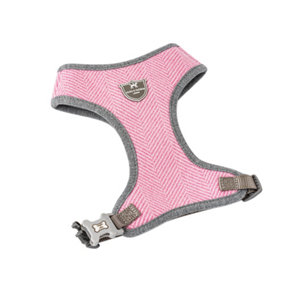 Hugo & Hudson Tweed No Pull Dog Harness, Adjustable Pet Vest, Pink Herringbone, XS