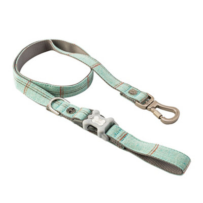 HUGO & HUDSON Tweed Hundehalsband – Verstellbar, Sicherheitsschnalle, Größe L, Aqua Fischgrätenmuster