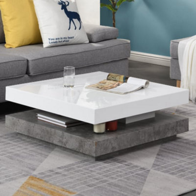 Hugo Rotating Gloss Coffee Table In White And Concrete Effect