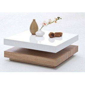 Hugo Rotating Gloss Coffee Table In White And Oak Effect