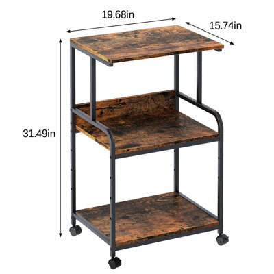Huhote 3 Tier Large Brown Rolling Printer Cart With Wheels Storage ...
