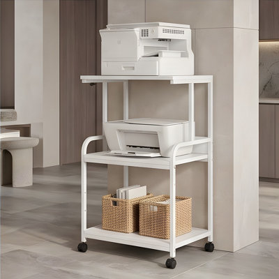 Huhote 3 Tier Large White Rolling Printer Cart With Wheels Storage ...