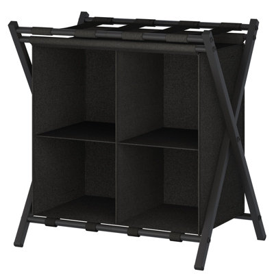 Huhote Black Two Tier Metal Folding Luggage Rack With Storage and shoe ...