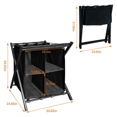 Huhote Black Two Tier Metal Folding Luggage Rack With Storage and shoe ...