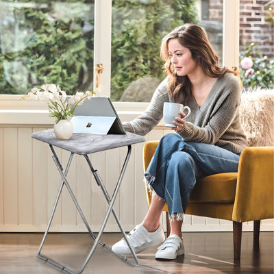 Huhote Elegant Folding Snack Table Small Spaces Side Table End Table Coffee Table Beside Table Sofa Table White